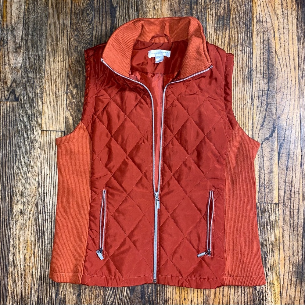 Christopher & Banks Burnt Orange Solid Diamond Quilted Vest Size Medium